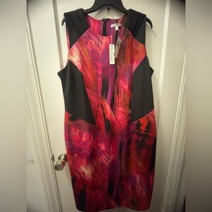 Spense Pink, Red & Black Abstract Sheath Dress